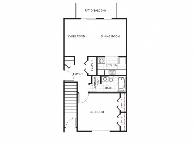 Floor plan for 1 bed, 1 bath, 520 sqft